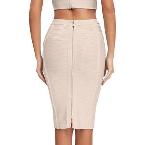 HQBORY Bandage Skirt Knee Length Bandage Skirt Stripe Pencil Skirt (2XL,Nude)