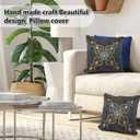 GFI Beaded Pillow Cover 14x14  Navy Gold Cushion Cover with Mini Paisley Design  Handcrafted by Indian Artisans  Elegant Home Dcor Accent for Christmas, New Year, Festivals