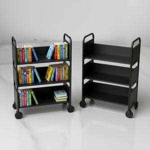 1/6 Scale Miniature Library Cart  3-Tier Book Trolley Display Stand for Mini Collections, 3D Printed Bookshelf Model, Aesthetic Desk Decor & Book Lover Gift, 2pc (Black)