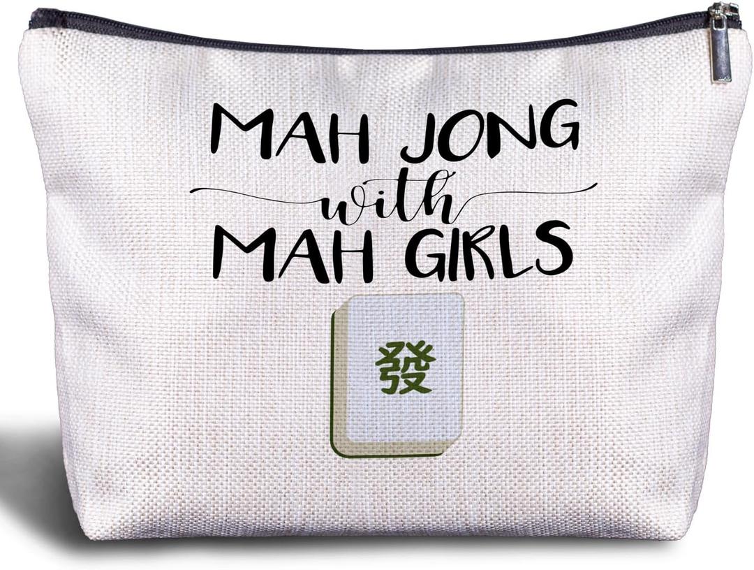 Mahjong Gifts for Women - Funny Mahjong Makeup Bag with Mah Girls Cosmetic and Toiletry Bag Accessories