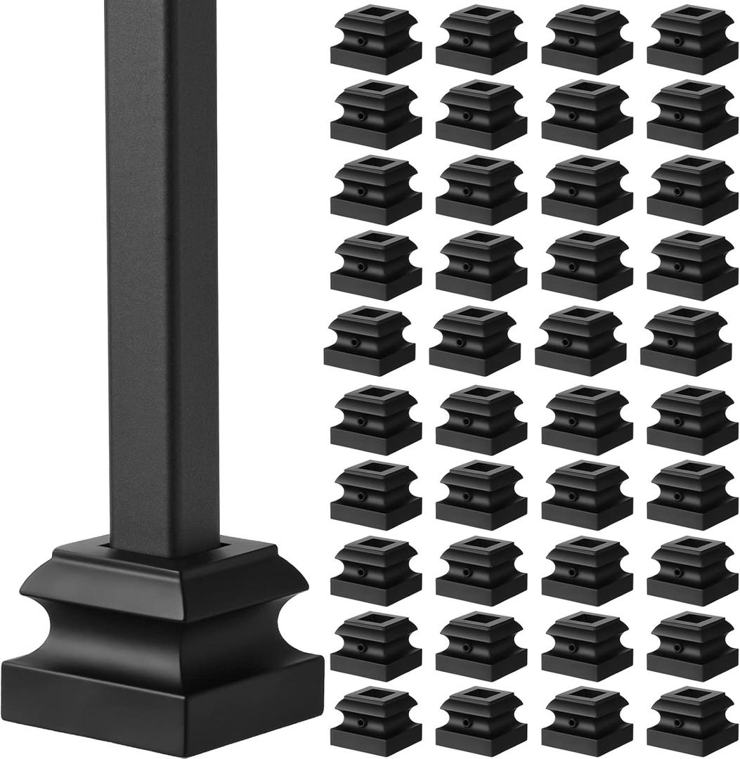 Moxweyeni 48 Pcs Iron Baluster Shoes Stair Flat Shoe with Screw for 1/2 Inch Square Scroll Basket Twist Knuckle Staircase Balusters Metal Spindle Railing, Satin Black