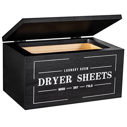 Cute Dryer Sheet Holder with Lid - Rustic Farmhouse Dispenser Laundry Room Decor Accessories, Container Fabric Softener for Organization/Storage, Black