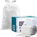 Plasticplace Custom Fit  Bags, Compatible with simplehuman Code M (50 Count) White Drawstring Garbage Liners 12 Gallon / 45 Liters, 21" x 30.5"
