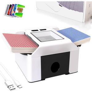 Smart Automatic Card Shuffler 1-2 Deck, Rechargeable Built-in 2000mAh Battery, Adehoei Electric Shuffling Machine for Poker, UNO, Blackjack, Skip-Bo, Phase 10, Texas Hold'em (White)