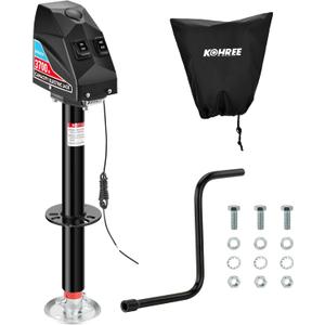Kohree Electric Trailer Jack 3700-4000lbs, Heavy Duty RV Electric Power Tongue Jack for Travel Trailer A-Frame Camper, with Manual Crank Handle & Weatherproof Jack Cover, 22" Lift, 12V DC Black
