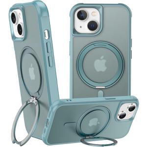 360 Magnetic Swivel Ring for iPhone 13 case, Built-in Metal Stand and Ring Holder, Magsafe Compatible, Military Grade Protection, Shock and Vibration Resistant-Lake Blue