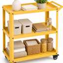 3 Tier Metal Utility Rolling Cart with Wheels, Yellow