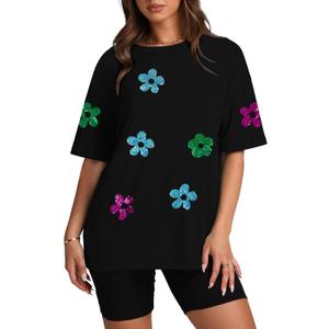 Hawaiian Shirt for Women Oversized Beach Glitter Patch Shirt Floral Sequin Print Tops Summer Beach Color Block Tee (Small, Black) Hawaiian Shirt for Women Oversized Beach Glitter Patch Shirt Floral Sequin Print Tops Summer Beach Color Block Tee (Small, Black)