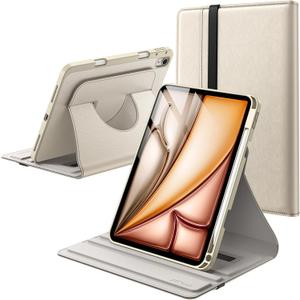 JETech Rotating Case for iPad Air 11-Inch M4/M3/M2 (2026/2025/2024), iPad Air 5/4 (2022/2020 5th/4th) with Pencil Holder, 360 Degree Rotation PU Leather Folio Protective Cover (Starlight)