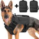 Tactical Dog Backpack Harness for Large Breed Original Design Metal Buckle Vest with Side Bags Pouches for Service Working Training (Black (with 2 Pouches), XL)