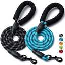 2 Pack Dog Leash, 5FT Heavy Duty Nylon Rope Pet Leashes with Comfortable Padded Handle, Reflective Dog Leashes for Small Medium and Large Dogs (5FT-1/2,Black/Blue)