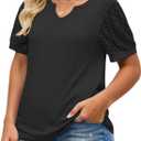 VISILILY Plus-Size-Womens-Summer-Tops 2025 Trendy Notch V Neck T Shirts Cute Lace Short Sleeve Tunics Casual Blouses XL-5XL (Black)