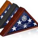 Personalized Flag Case for Burial Flag DIY by Yourself, Glass Front Mahogany Display Case for 5'x9.5' Flag, Wall Mounted Custom Name Wood Shadow Box for Military with Metal Letters and Logo Stickers