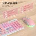 Backlit Pink Keyboard and Mouse Wireless, 2.4GHz Light Up Typewriter Rechargeable Quiet Keyboard Cordless with USB Receiver for PC/Laptop(Pink)