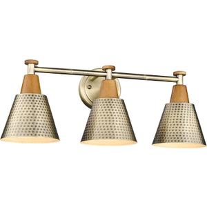 FEMILA Antique Gold Bathroom Vanity Light, 3-Lights Industrial Modern Wall Sconce Bathroom Lighting, Hammered Metal Shade Finish, 4FG59B-3W BG