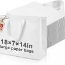 Fuyoooo 20 Pcs 18" x 7" x 14" Extra Large Gift Bags with Ribbon Handles, Reusable Heavy Duty Sturdy Kraft Paper Bags Bulk for Shopping, Retail, Grocery, Wedding Gifts, Party Favors (White)