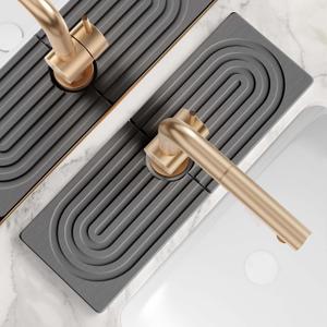 eormoe Faucet Mat for Kitchen Sink  Wider Diatomite Fast Drying Stone Sink Tray, Super Absorbent, Prevents Moisture Buildup  Faucet Splash Guard for Bathroom Counter (Dark Grey, 15x5.3inch)