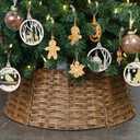 Blissun Christmas Tree Collar, Plastic Rattan Xmas Tree Ring, Round Farmhouse Christmas Tree Collar, Christmas Tree Skirt for Artificial Christmas Trees Decoration, Brown