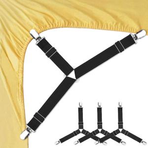 Foloda Sheet Holders, 4 pcs Adjustable Bed Sheet Straps, Fitted Sheet Holder Clips Fasteners Suspenders Gripper Locker Scrunchie for Bed Mattress Corners, Keep Sheet Firm Tight (Black)