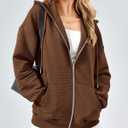 BTFBM Zip Up Hoodie Women Long Sleeve Sweatshirts Fall Outfits 2025 Oversized Hoodies Casual Fashion Jackets (Brown, L)