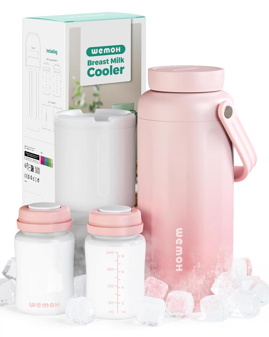 Breast Milk Cooler Bottle - 12H+ Ice-Cold/24H Safe Storage, Compatible with Spectra Pumps, TSA Approved Travel Chiller, 18oz (2x9oz) Lightweight Leakproof Container for Work, Pink