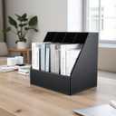 KINGFOM 4-Slot Wood Leather Document Files Holder Rack Stand Desk Files Organizer Papers Collection Cabinet (4 slot Black)