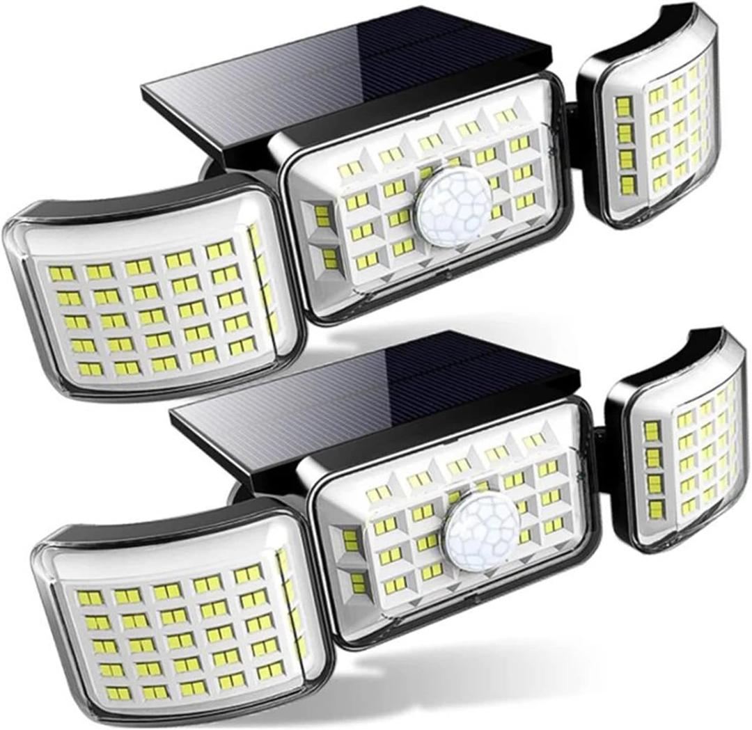 Boyuan Solar Lights Outdoor, with Motion Sensor, 188 LEDs Solar Powered Security LED Flood Lights, 3 Adjustable Heads IP65 Waterproof, Flood Wall Lights, for Patio Yard Garden Porch (2pcs)