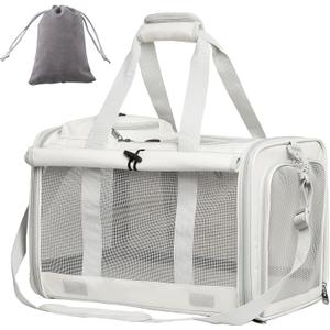 Cat Carrier and Dog Carrier is Designed for Pets Weighing up to 16 lbs. Soft-Sided, Durable and Collapsible Travel Carrier, Breathable Mesh for Ventilation, Adjustable Shoulder Strap for Comfort (New upgrade Beige)