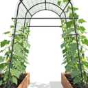 7ft Garden Arch Trellis for Climbing Plants Outdoor-Heavy Duty Metal Cucumber Trellis for Raised Beds- Tall Steel Vegetable Arbor with Strong Bolt Assembly & Outdoor-Ready Stakes (71"L70"W82"H, Black)