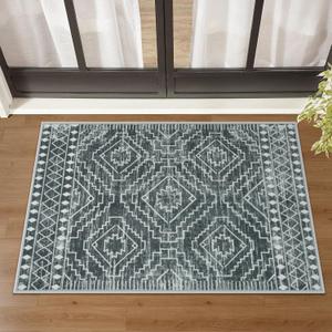 Wonnitar Moroccan Bathroom Rug, Washable 2x3 Small Bath Mat, Boho Tribal Soft Kitchen Sink Mat, Non-Slip Geometric Entry Way Rug, Low-Pile Indoor Carpet for Bedside Entrance Laundry (Dark Grey,2'x3')