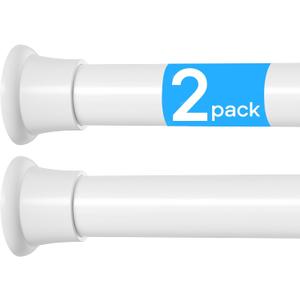2 Pack Shower Curtain Rod 31-76 Inches Adjustable Tension Curtain Rod No Drilling Spring Loaded Curtain Rods White Shower Rods For Bathroom,Window,Closet,Room Divider,7/8" Diameter