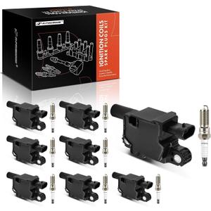 A-Premium Set of 8 Ignition Coil Pack and Iridium Spark Plugs Compatible with Chevrolet Silverado, Tahoe, Camaro, Suburban, Corvette & GMC Sierra, Yukon & Cadillac Escalade, CTS