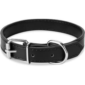 Black Leather Dog Collar for Small,Medium, Large Dog, (Medium: Wide :0.75'' for Dog's Neck: 10''~14'', Black)