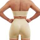 SUUKSESS Women Seamless Ribbed Workout Set Backless Sports Bra Booty Biker Short (Large, Beige)