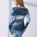 RoseSeek Women's Off Shoulder Ombre Tie Dye Bodycon Dress Long Sleeve Slim Fit Pencil Mini Dresses (Blue, S)