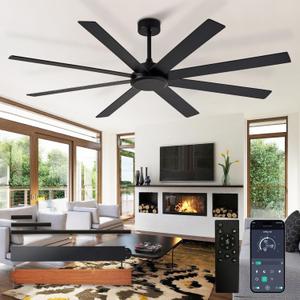 Depuley Black Ceiling Fan without Light: 66 Inch Indoor/Outdoor Fan Reversible DC Motor 6 Speed - Dual 8 Blades Large Ceiling Fans with No Light for Living Room Covered Patio