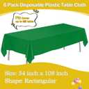 tujol Green 6 Pack Plastic Table Cloth 54" x 108", Disposable Tablecloths Rectangle Table Cover, Plastic Tablecloth for Parties