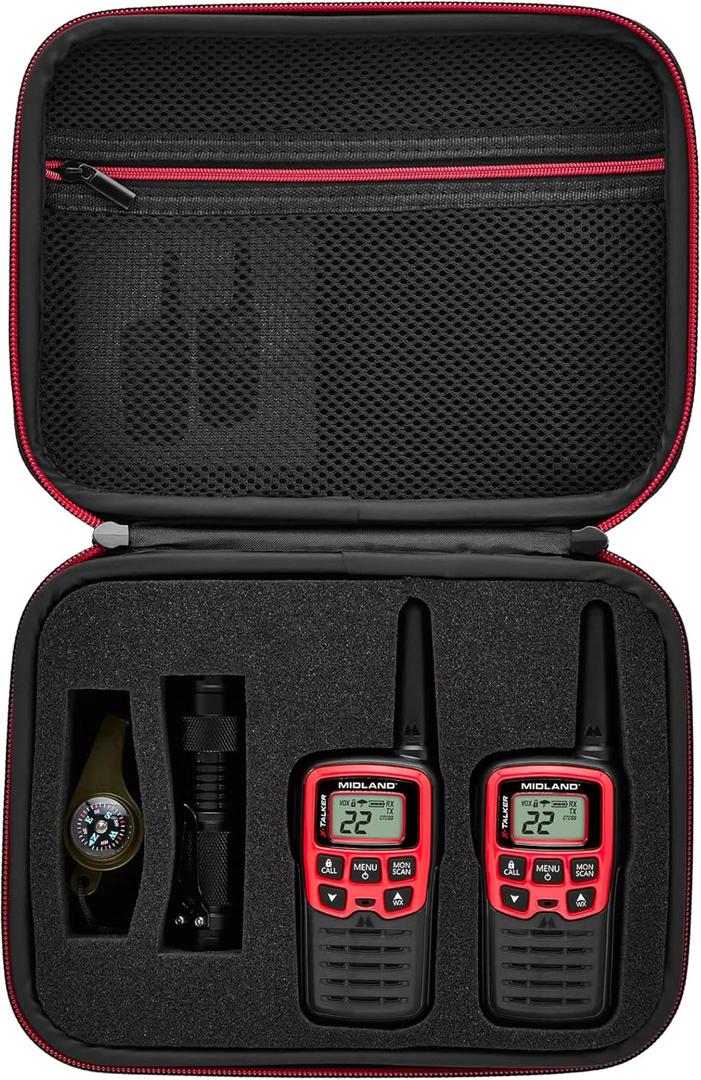 Midland-EX37VP, E+Ready Emergency Two-Way Radio Kit-Pair of T31VP FRS Two-Way Radios, 9 LED Flashlight, Whistle With Compass and Temperature Gauge, In SoftShell Carrying Case (Pair Pack)