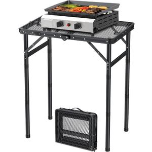 FUNYKICH Folding Grill Table for Outside, 3 Height Adjustable Portable Camping Tables, Lightweight Metal Aluminum Outdoor Table with Portable Handle for Camping, Picnic, BBQ, 23''x16'', Black
