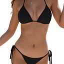 Buauty Bikini Sets for Women Two Piece Swimsuits Halter String Triangle Bathing Suit Sexy Tie Side Bottom Swimwear Black S