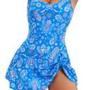 Eomenie One Piece Swimdress Swimsuits for Women Tummy Control Swim Dresses Skirt Bathing Suit, L