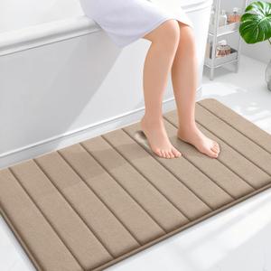 OLANLY Memory Foam Bath Mat 44x24, Super Soft Absorbent Bathroom Rugs, Quick Dry, Machine Washable Shower Floor Rugs, Bathmat Carpet, Bathroom Home Decor Accessories, Tan