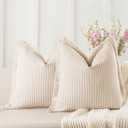 ZWJD Throw Pillow Covers 24x24 Set of 2 Striped Pillow Covers with Fringe Chic Cotton Decorative Pillows Square Cushion Covers for Sofa Couch Bed Living Room Farmhouse Decor (Khaki)