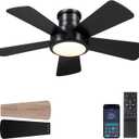 Hounberi Ceiling Fans with Lights,Modern Low Profile Ceiling Fan with Remote Control,5 DualSided Blades,Reversible DC Motor,40" Black Small Flush Mount Ceiling Fan for Bedroom Indoor/Outdoor Use
