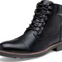 Jousen Mens Boots Leahter Retro Dress Boot Cap Toe Casual Motorcycle (AMY8407 Black 10)