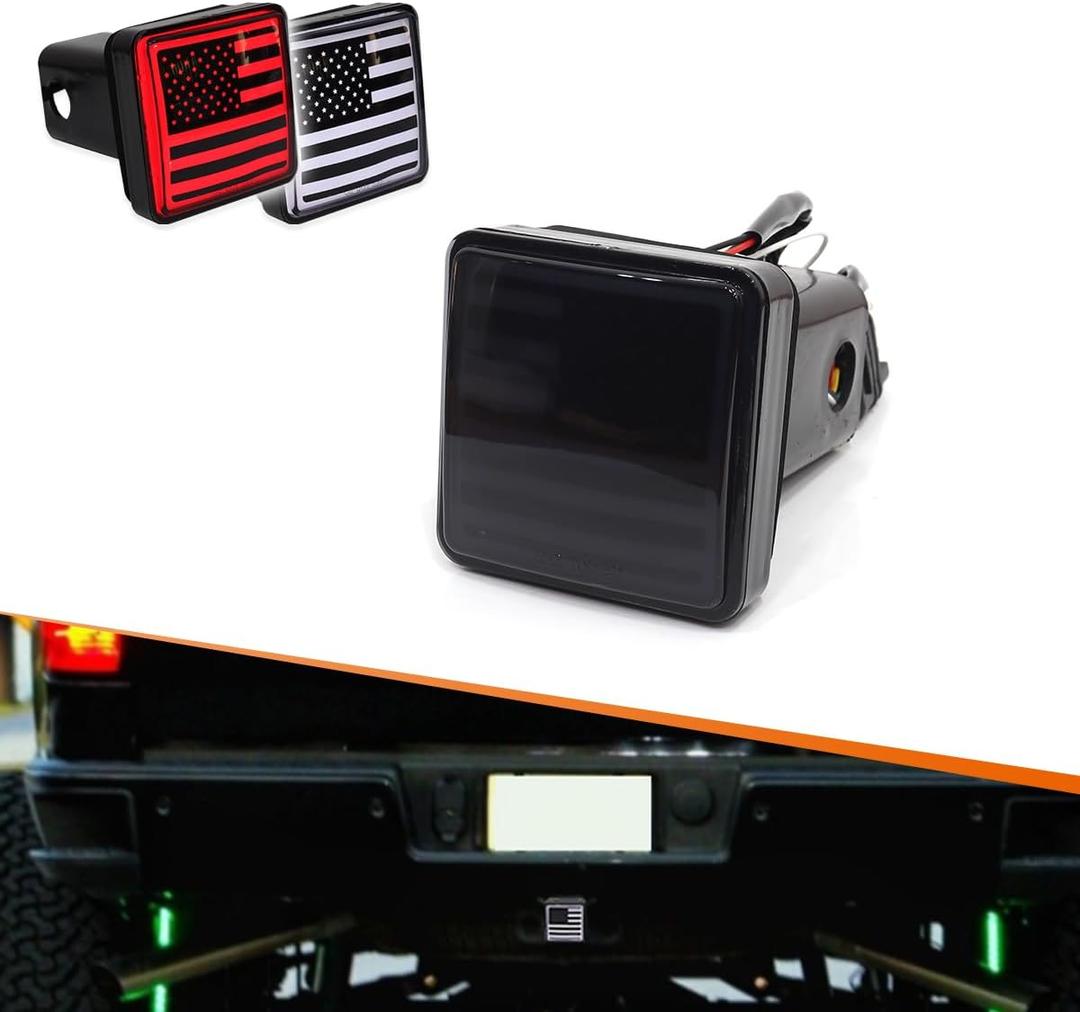 Adiil 2''Size 15-LED Brake Light Trailer Hitch Cover Fit Towing & HaulingSmoked Lens Tow Hitch Driving & Brake Lamp (Type05)