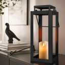 18" Black Metal Modern Candle Lantern Decorative Hurricane Lantern for Indoor & Outdoor Use, Ideal for Table, Mantle, Porch, Halloween, Christmas, and Wedding Decor (No Glass Panel)