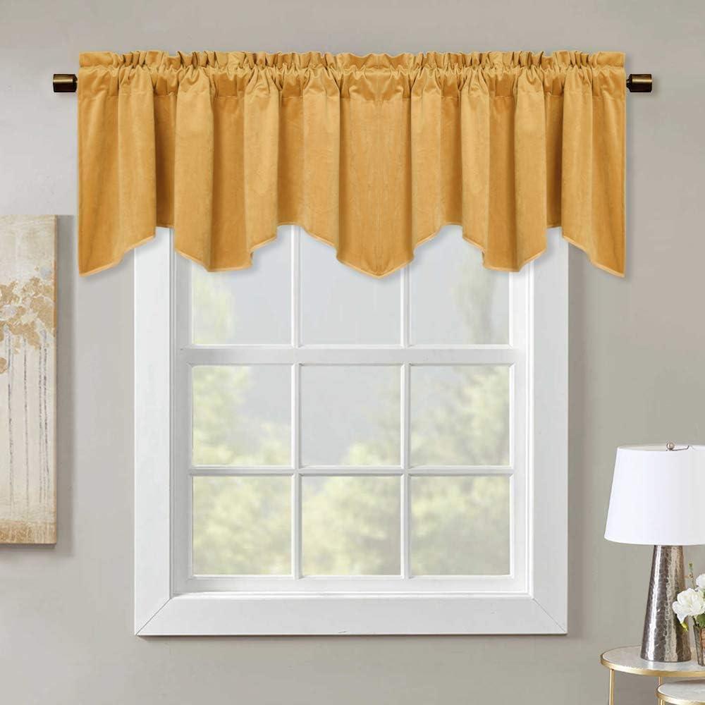 Yellowish Gold Velvet Window Valance - Home Fashion Rod Pocket Scalloped Valance Light Blocking Half Curtain Tiers Thermal Insulated Energy Saving Drapes for Guest Room/Hall, 52 x 18-inch, 1 Pack