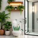 2 x 1 PC Green Plant Leaves Flowers Toilet Stickers Self-Adhesive Toilet Lid Stickers Bathroom Wall Sticker Cover Decor Decal DIY Removable Toilets for Cistern Bathroom WC Restroom Decor