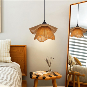 xiongying Rattan Chandelier, Handwoven Kitchen Pendant Lights, Wicker Lamp Shade Farmhouse Ceiling Lighting Fixtures, Country Weave Hanging Light for Foyer Nursery